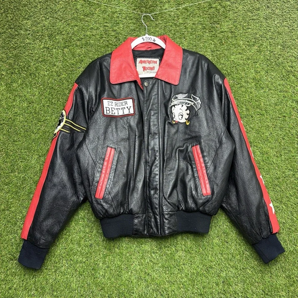 Vintage Betty Boop Leather Jacket Womens Small EZ Rider Betty American Toons Zip